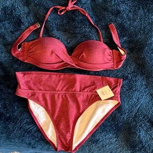 Adorable Burgundy with gold sparkle two-piece swimsuit